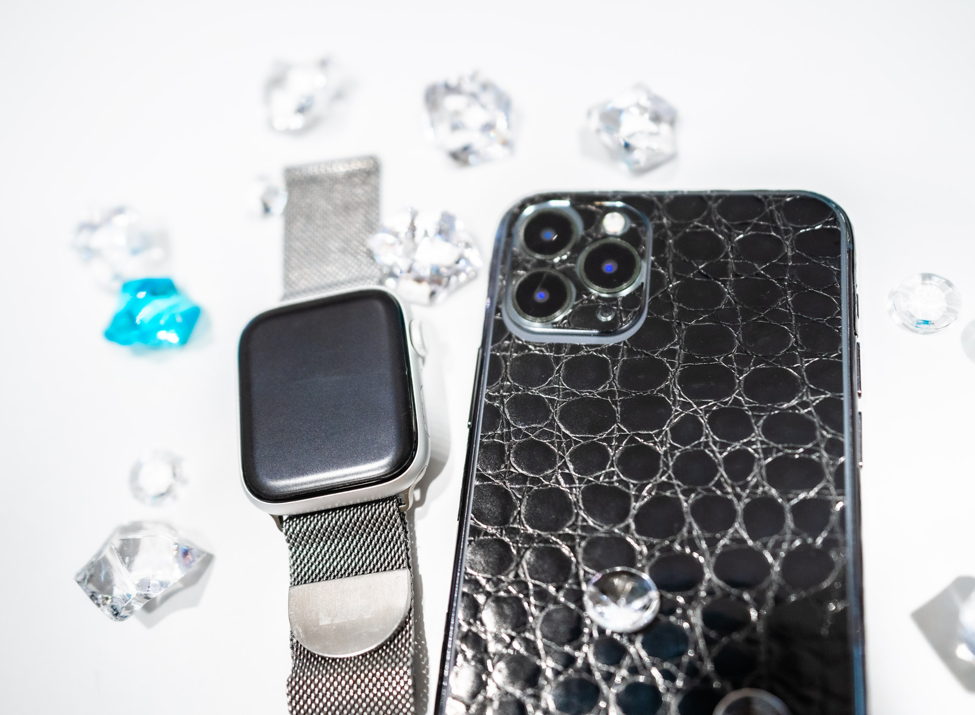 Watch protected by matte protection and phone styled by a Style Skins